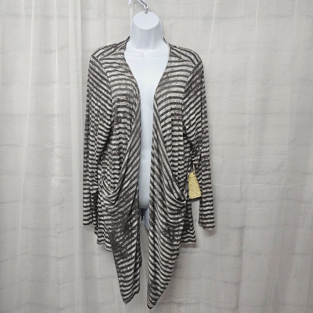 One World Gray Striped Grunge Cardigan Jacket Open Punk 2X NWT